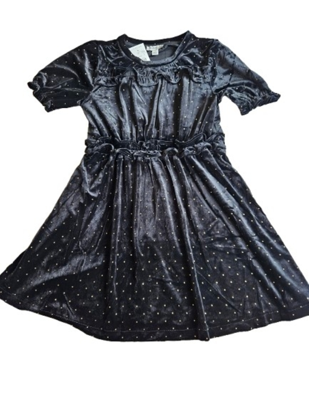 Crewcuts Girls Velvet Tiered Dress With Gold Studs, 8, Black/ Gold - Picture 3 of 9